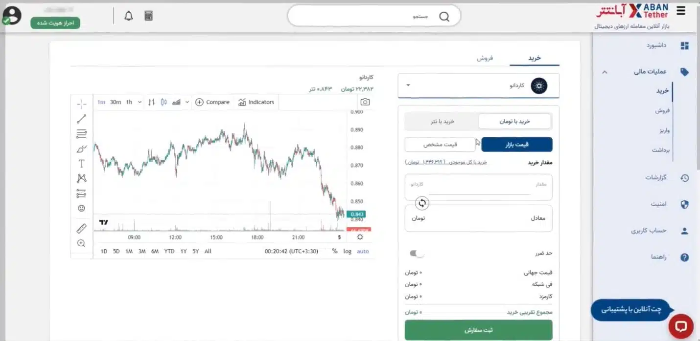 دسترسی به "واریز و برداشت" و "خرید و فروش" در صرافی آبان تتر