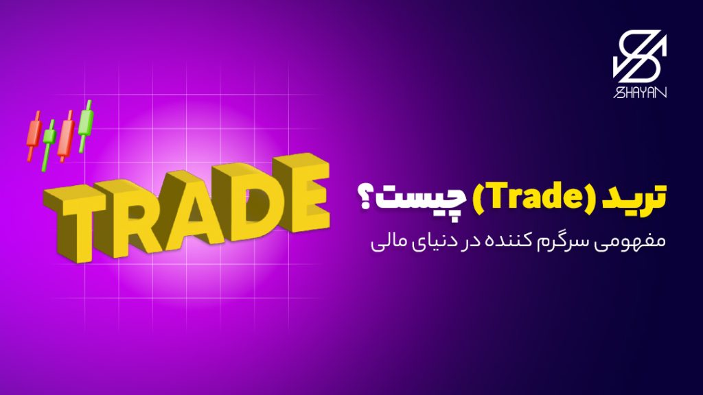 تایپوگرافی طراحی شده کلمه ترید به همراه نمودارهای تریدینگ و عنوان مقاله