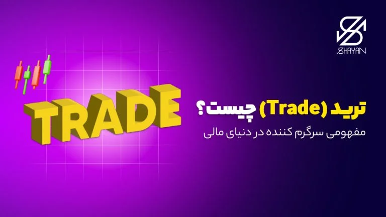 تایپوگرافی طراحی شده کلمه ترید به همراه نمودارهای تریدینگ و عنوان مقاله