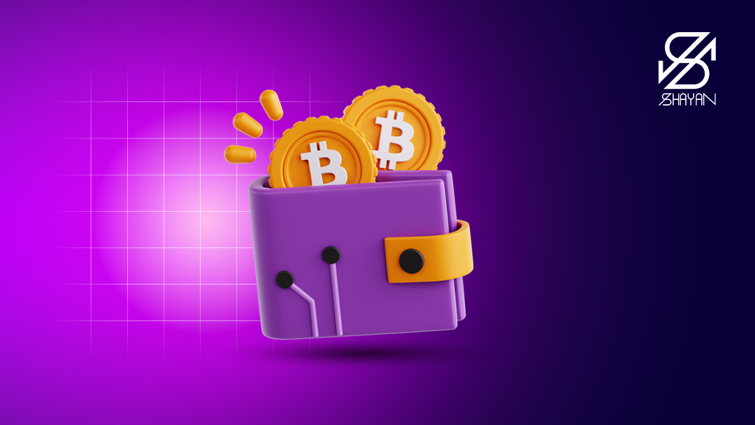 تصویر طراحی شده یک کیف پول که سکه‌های بیت کوین در آن قرار دارند 