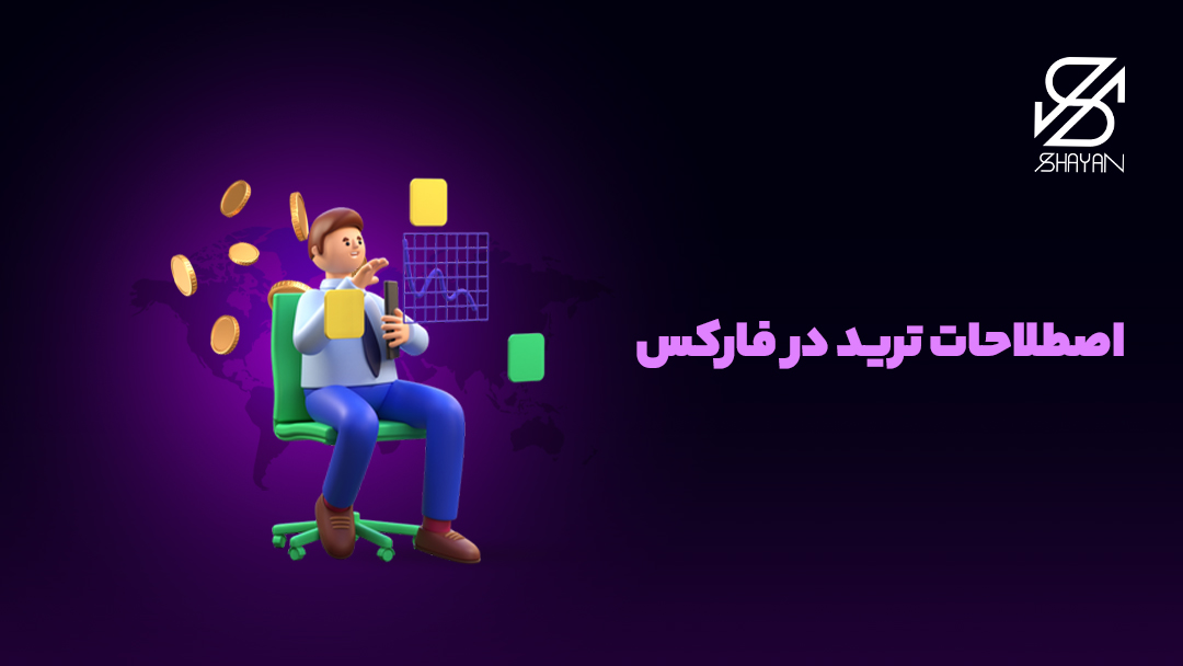 تصویر طراحی شده فردی که روی لباس او کلمه تریدر نوشته شده است و در میان لوگوتایپ کلماتی مانند Trade، Trader، پولبک و متاتریدر در حال کار کردن است.