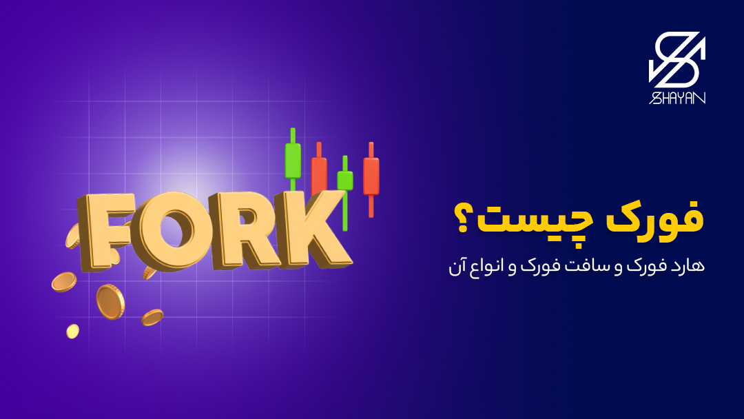 تصویر طراحی شده لوگوتایپ فورک به همراه کندل‌های معاملاتی و عنوان مقاله