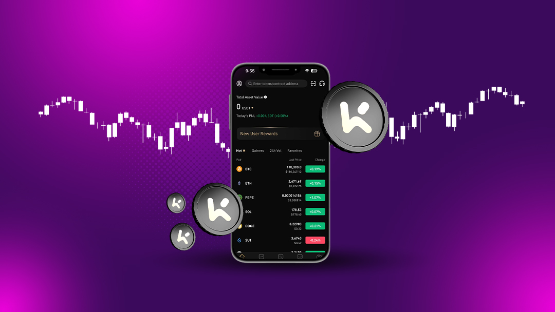 لوگوی صرافی سی ایکس به همراه جدول قیمت ارزهای دیجیتال روی صفحه موبایل و نمودارهای تریدینگ 