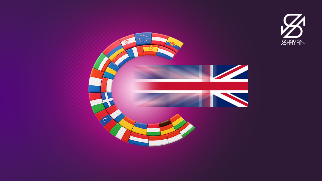 تصویر طراحی شده پرچم کشورهای عضو اتحادیه اروپا در حالی که پرچم انگلستان از آن‌ها جدا می‌شود 