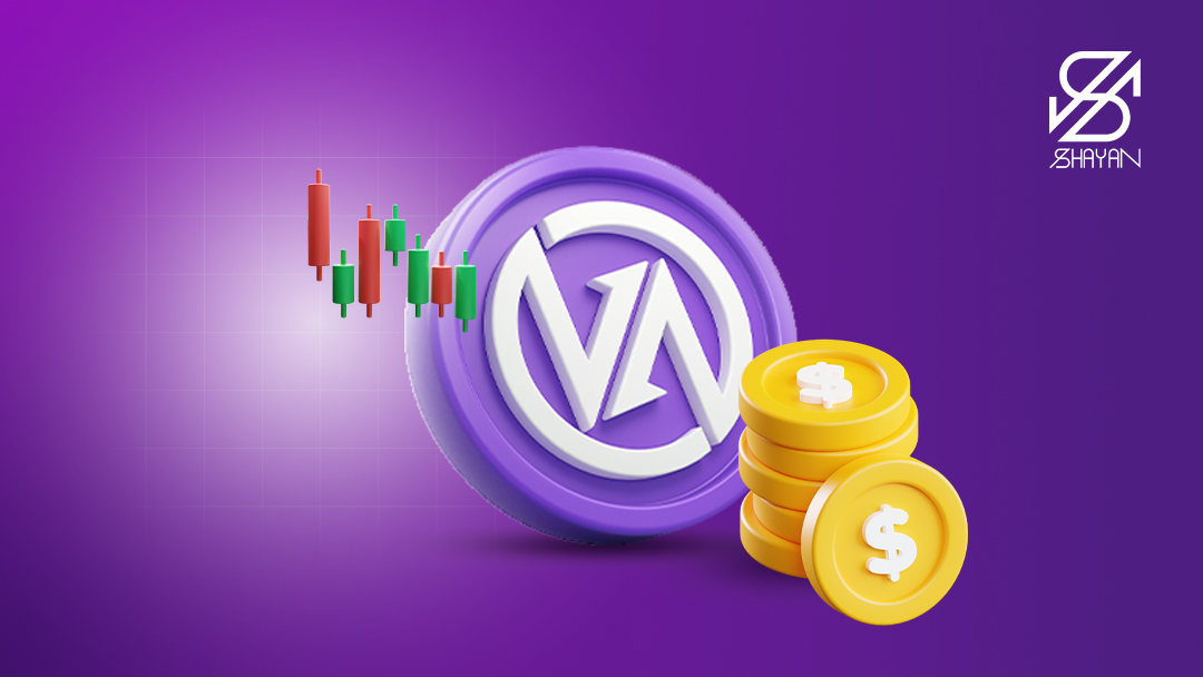 تصویر طراحی شده لوگوی صرافی نوبیتکس به همراه سکه‌های ارزهای دیجیتال و نمودار تریدینگ در کنار آن 