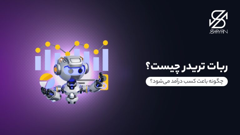 تصویر طراحی شده یک آدمک رباتیک به همراه کندل های معاملاتی و عنوان مقاله