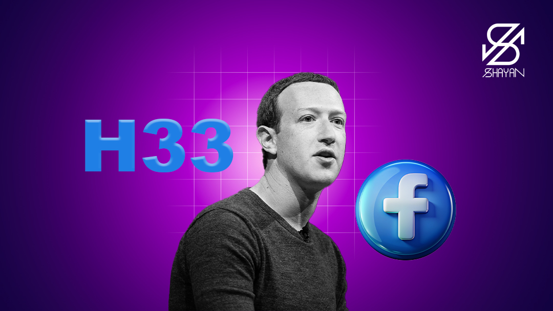 تصویر طراحی شده مارک زاکربرگ به همراه لوگوی اتاق H33 و لوگوی فیس بوک 