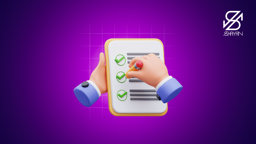 تصویر طراحی شده دستانی که یک چک لیست را تیک سبز رنگ می‌زند 