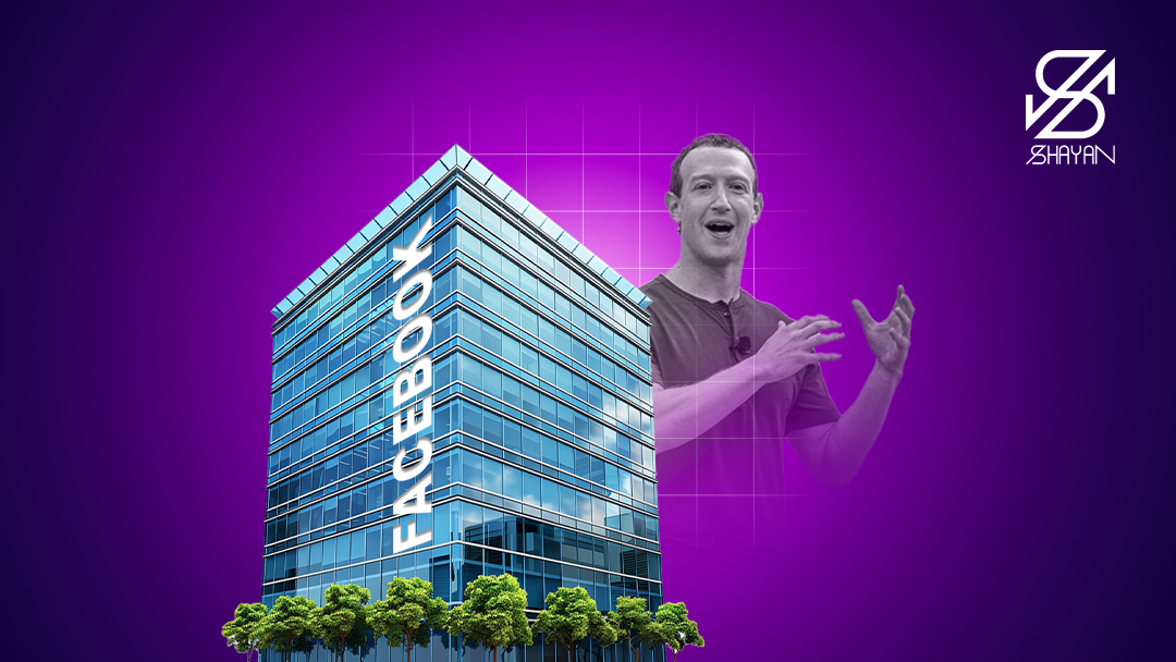 تصویر طراحی شده مارک زاکربرگ به همراه ساختمان فیس بوک 