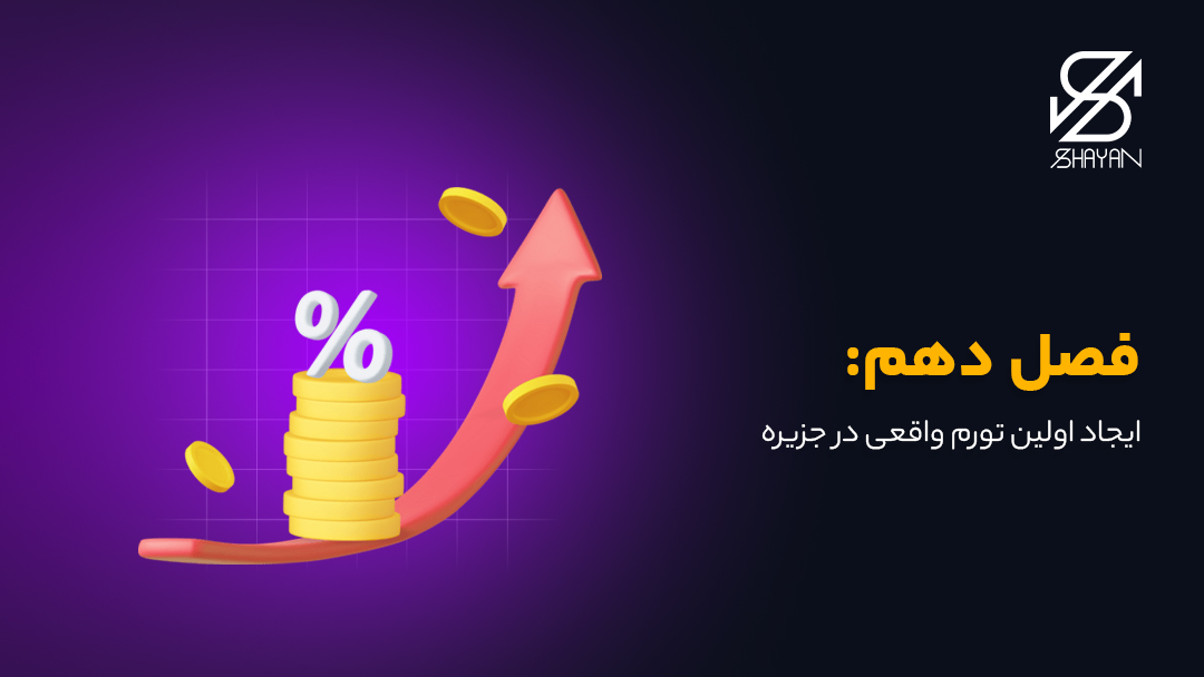 تصویر طراحی شده از فلش روند صعودی تورم در حالی که ستونی از سکه های طلا روی آن قرار دارد به همراه تیتر