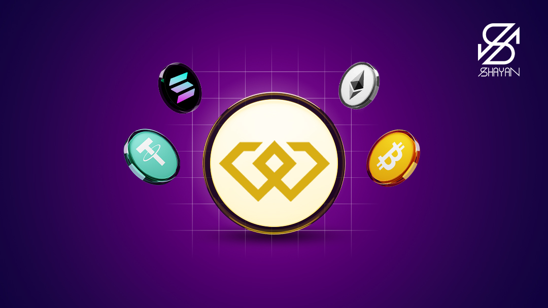 لوگوی صرافی ویکس به همراه لوگوی مهمترین رمزارزها در اطراف آن 