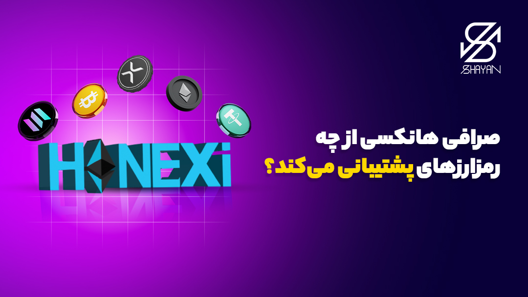 لوگوی صرافی هانکسی به همراه لوگوی مهمترین رمزارزهایی که در این صرافی پشتیبانی می‌شوند 