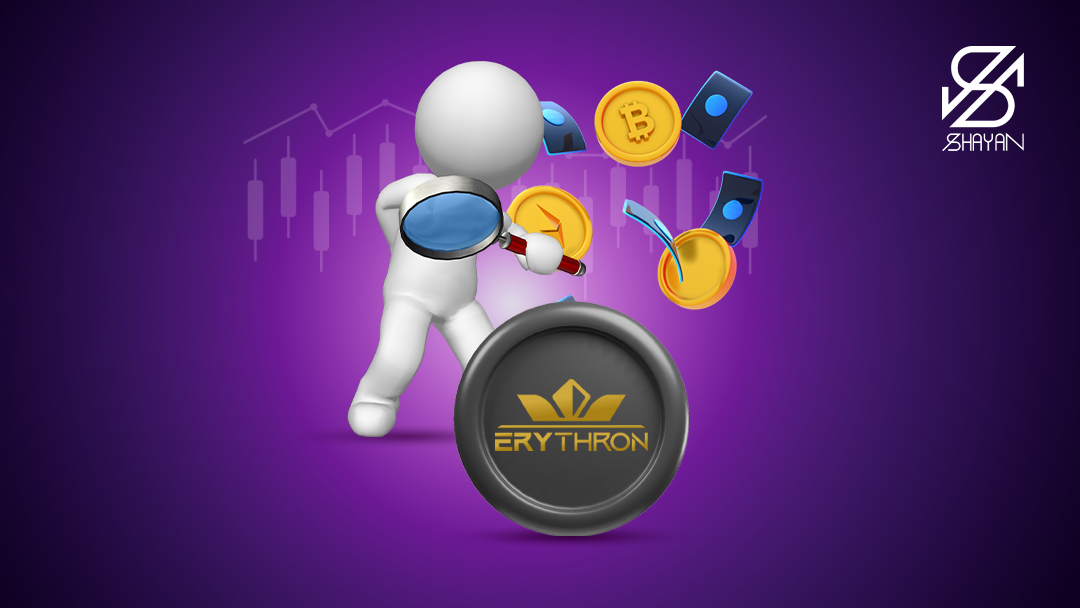 تصویر طراحی شده آدمکی که برای شناسایی صرافی اریترون روی لوگوی این صرافی ذره بین گرفته است 