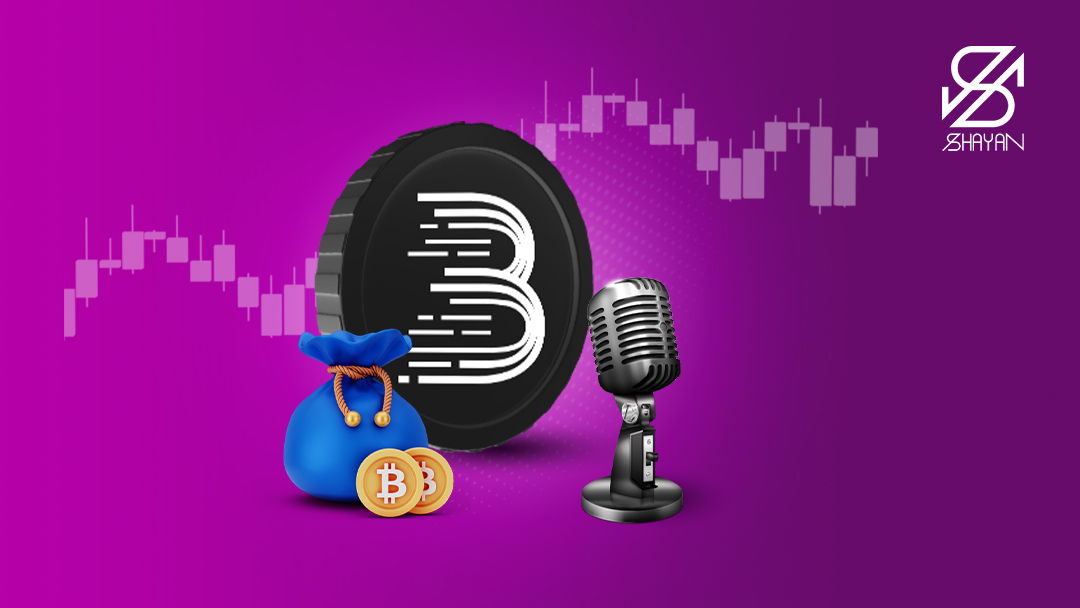 لوگوی صرافی بیت مارت در حالی که یک میکروفون بزرگ برای معرفی در مقابل آن گذاشته شده است 