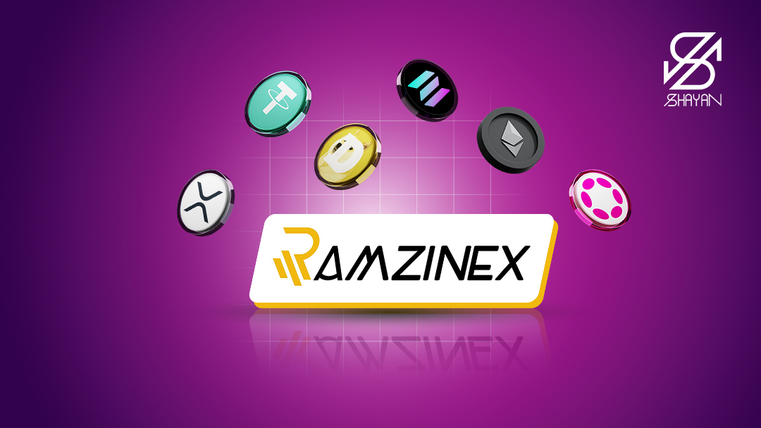 لوگوی صرافی رمزینکس به همراه لوگوی برخی از مهمترین رمزارزها در کنار آن 