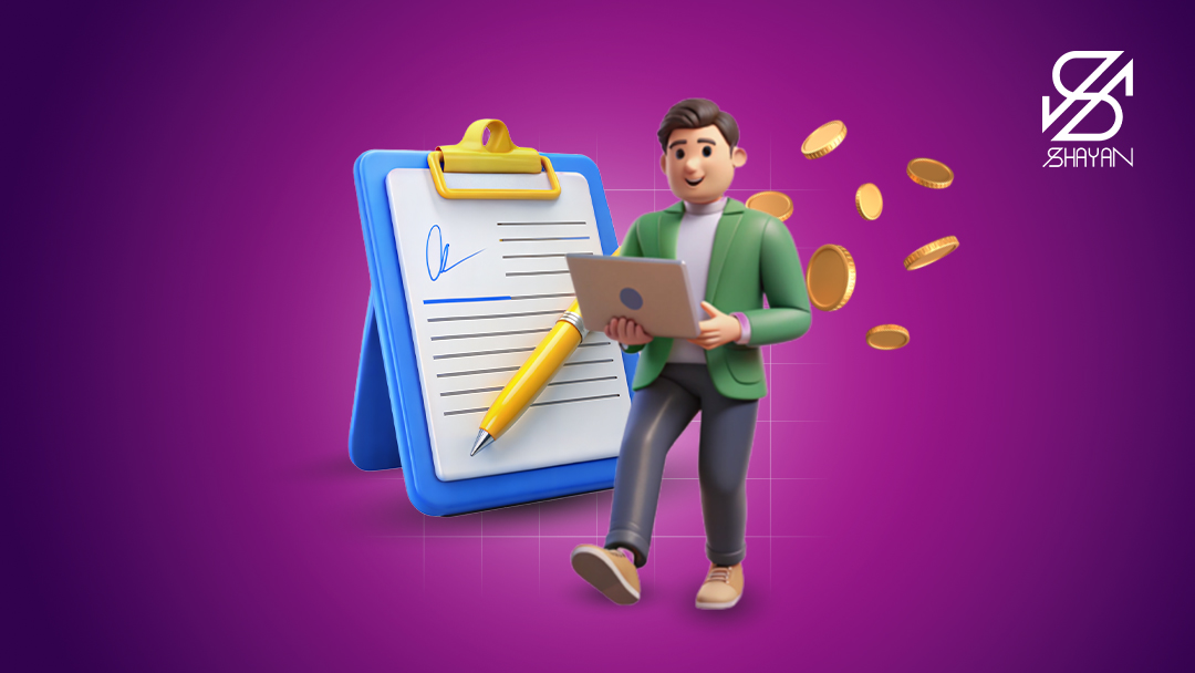 تصویر طراحی شده فرم ثبت نام در صرافی رمزینکس و آدمکی که لپتاپ در دست دارد و مشغول ثبت نام در این صرافی است 