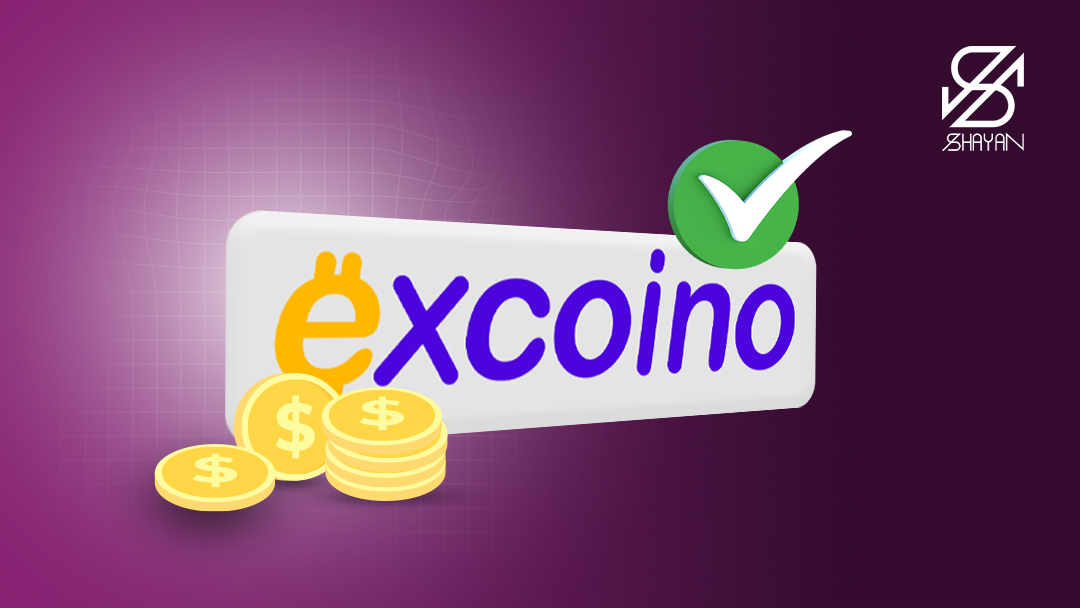 لوگوی صرافی اکسکوینو در حالی که تیک سبز رنگ تایید اعتبار روی آن خورده است