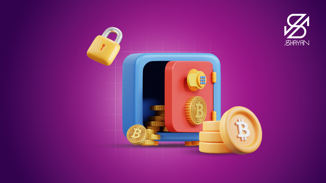 یک گاو صندوق بزرگ در حالی که سکه‌های بین کوین به آن وارد می‎‌شوند و یک قفل بالای آن 