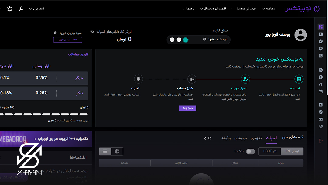 تصویری از صفحه کاربری صرافی نوبیتکس 