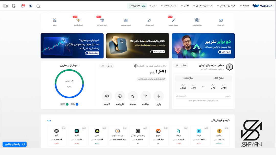 تصویری از صفحه کاربری صرافی والکس 