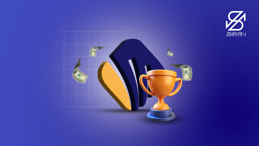 لوگوی سایت خرید و فروش طلا زرپاد به همراه یک کاپ قهرمانی در کنار آن و اسکناس‌های دلار در پس زمینه 