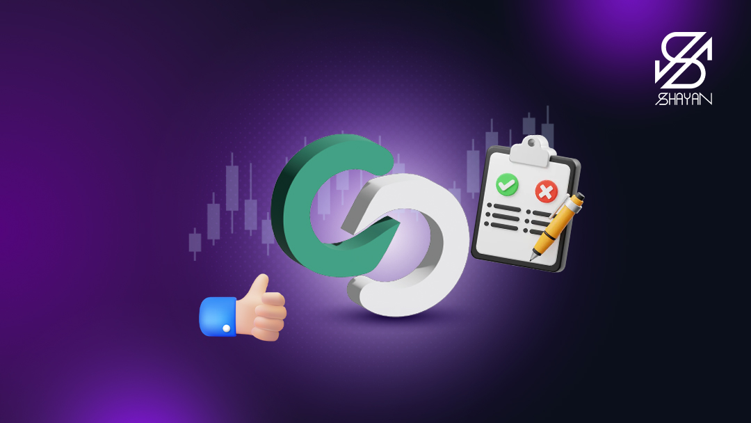 تصویر طراحی شده چک لیستی که با یک تیک سبز رنگ و ضربدر قرمز رنگ مزایا و معایب این صرافی را نشان می‌دهد به همراه لوگوی کوین لوکالی 