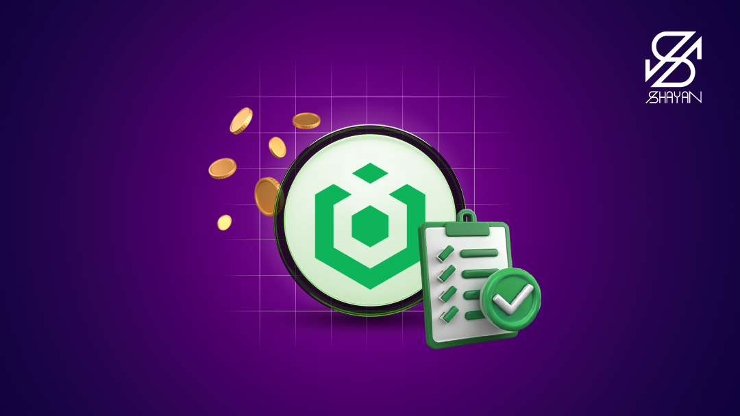 لوگوی صرافی اوربیت به همراه فرم ثبت نام در این صرافی که در مقابل هر کدام از موارد یک تیک سبز رنگ خورده است 