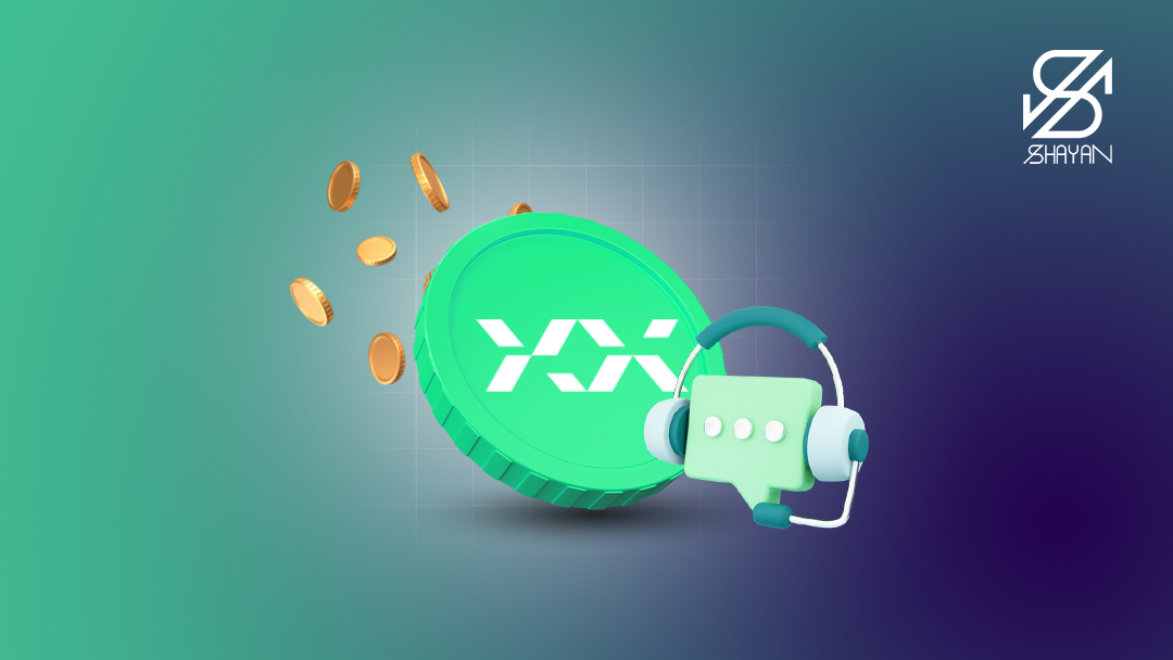 تصویر طراحی شده یک صفحه چت در حالی که یک هدفون روی گوش دارد به همراه لوگوی صرافی بیت پین در پس زمینه 