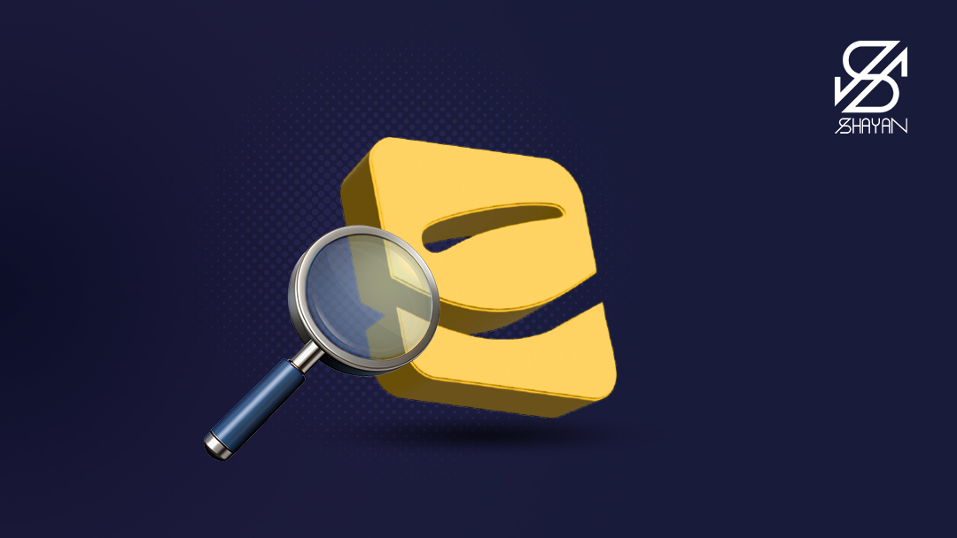 لوگوی پلتفرم تکنوگلد در حالی که یک ذره بین روی آن انداخته شده است