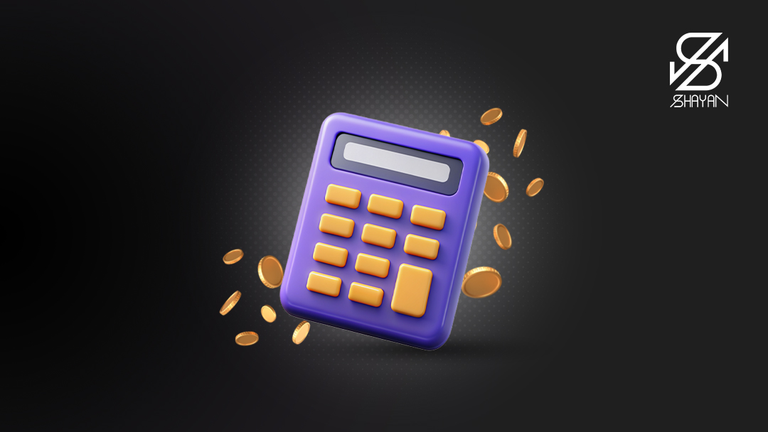 تصویر یک ماشین حساب به همراه سکههای طلا در پس زمینه