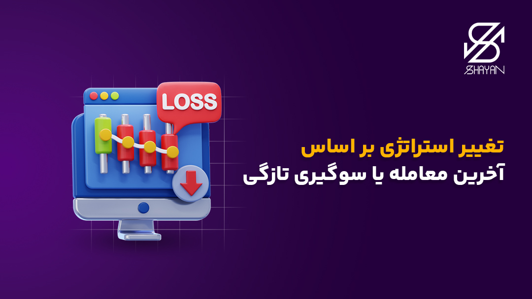 تصویر طراحی شده کندلهای معاملاتی رو صفحه نمایش که کلمه ضرر را نشان میدهند به همراه تیتر