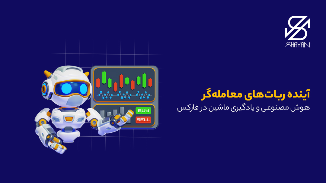 تصویر طراحی شدهای که یک ربات را مشغول به بررسی و تحلیل کندلها در آینده نشان میدهد به همراه تیتر